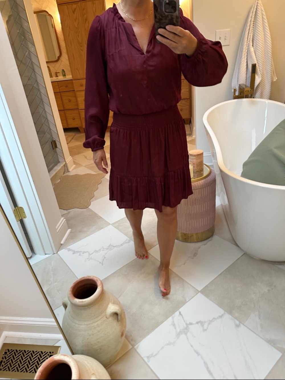 Socialite Long Sleeve Burgundy Tiered Dress